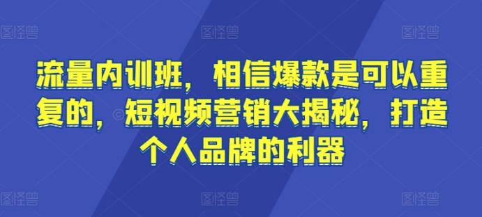 流量内训班，相信爆款是可以重复的，短视频营销大揭秘，打造个人品牌的利器_80楼网创