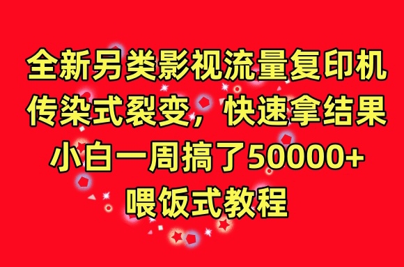 全新另类影视流量复印机，传染式裂变，快速拿结果，小白一周搞了50000+，喂饭式教程_80楼网创