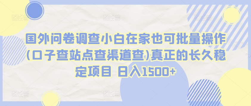 国外问卷调查小白在家也可批量操作(口子查站点查渠道查)真正的长久稳定项目 日入1500+_80楼网创