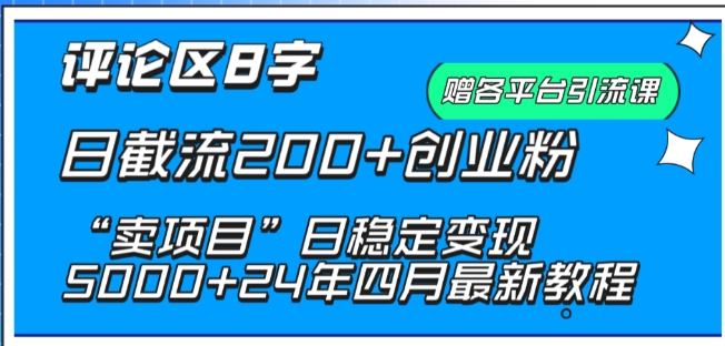 抖音评论区8字日截流200+创业粉 “卖项目”日稳定变现5000+_80楼网创