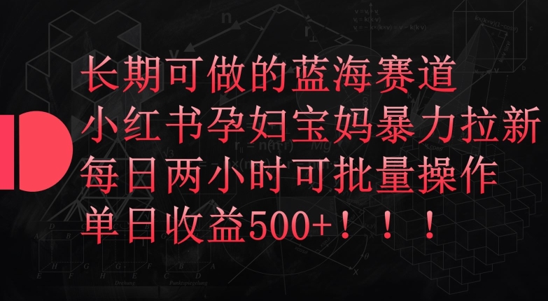 长期可做的蓝海赛道，小红书孕妇宝妈暴力拉新玩法，每日两小时可批量操作，单日收益500+_80楼网创