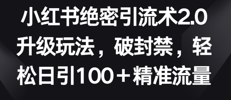 小红书绝密引流术2.0升级玩法，破封禁，轻松日引100+精准流量_80楼网创