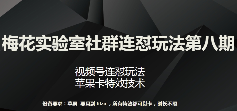 梅花实验室社群连怼玩法第八期，视频号连怼玩法 苹果卡特效技术_80楼网创