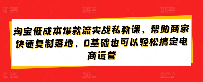 淘宝低成本爆款流实战私教课，帮助商家快速复制落地，0基础也可以轻松搞定电商运营_80楼网创