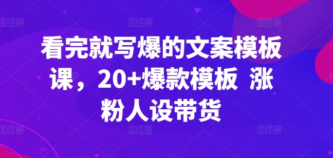 看完就写爆的文案模板课，20+爆款模板  涨粉人设带货_80楼网创