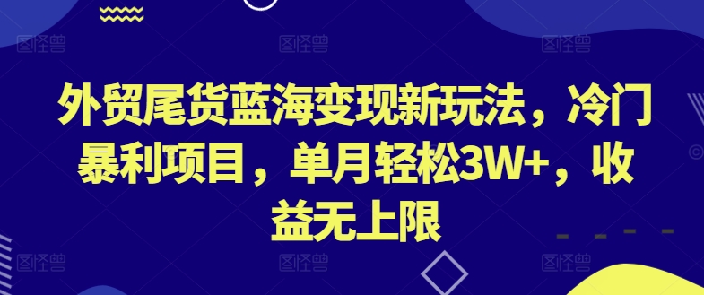 外贸尾货蓝海变现新玩法，冷门暴利项目，单月轻松3W+，收益无上限_80楼网创