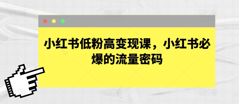 小红书低粉高变现课，小红书必爆的流量密码_80楼网创