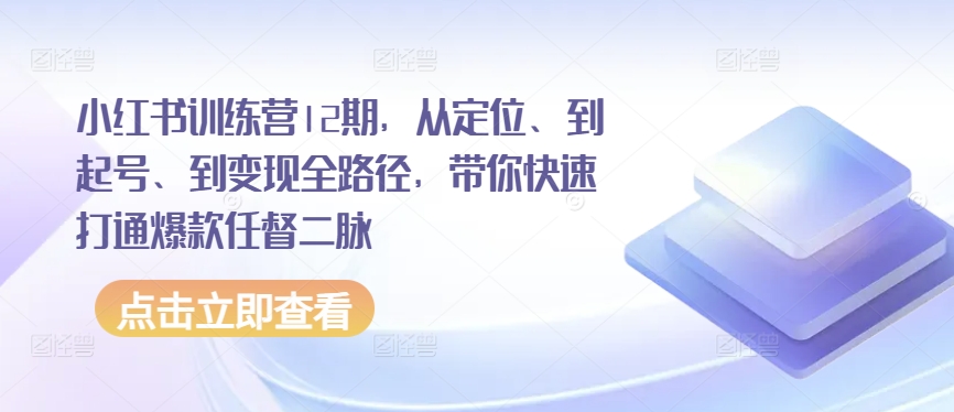 小红书训练营12期，从定位、到起号、到变现全路径，带你快速打通爆款任督二脉_80楼网创