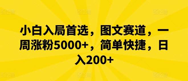 小白入局首选，图文赛道，一周涨粉5000+，简单快捷，日入200+