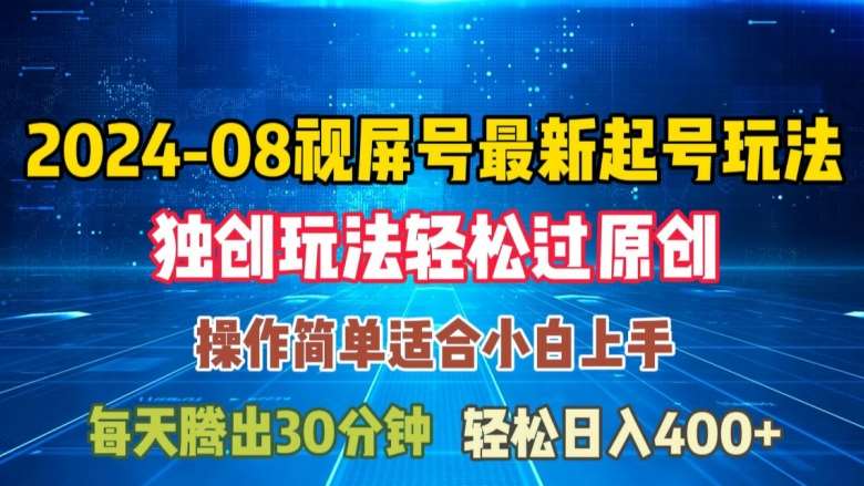 08月视频号最新起号玩法，独特方法过原创日入三位数轻轻松松