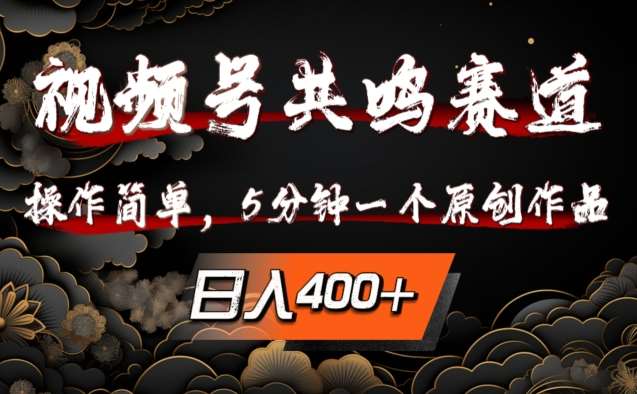 视频号共鸣赛道，操作简单，5分钟1个原创作品，日入几张