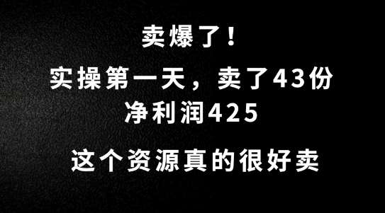 这个资源，需求很大，实操第一天卖了43份，净利润425