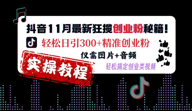 抖音11月最新狂揽创业粉秘籍，轻松日引300+精准创业粉，仅需图片+音频，轻松搞定创业类视频