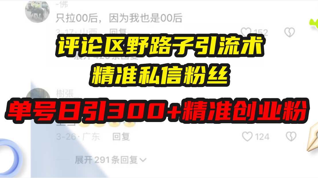 （13676期）评论区野路子引流术，精准私信粉丝，单号日引流300+精准创业粉