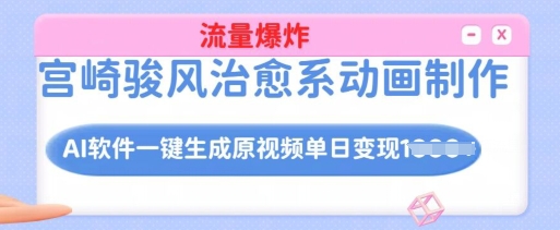 宫崎骏风治愈系动画制作，AI软件一键生成原创视频流量爆炸，单日变现多张，详细实操流程