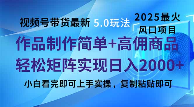 （14191期）视频号带货最新5.0玩法，作品制作简单，当天起号，复制粘贴，轻松矩阵…